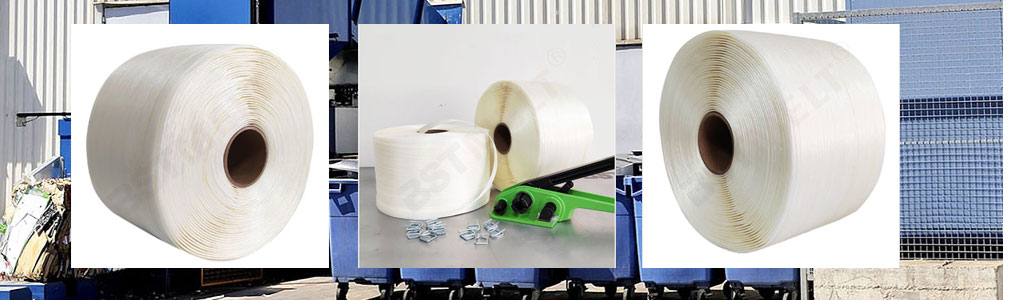 We are produce, 9mm corded hotmelt strapping, baler strapping, bonded textile strapping, bale press strapping manufacturer